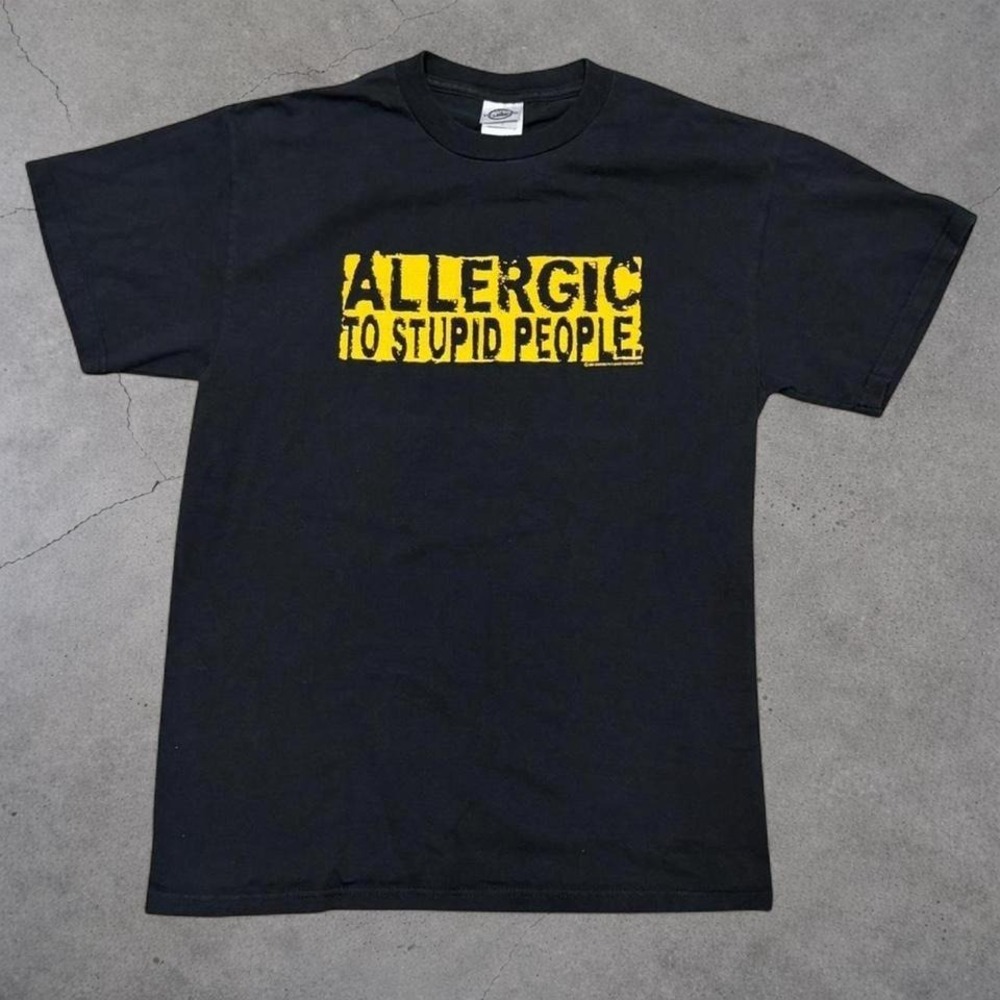 Vintage 2004 Allergic to Stupid People Graphic T-Shirt Delta Pro Weight Black M - Picture 2 of 6